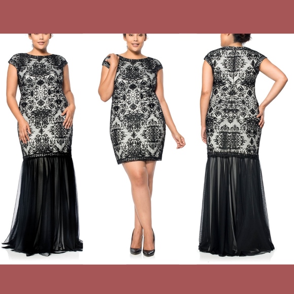 NEW $628‎ Tadashi Shoji Convertible Embroidered Tulle Gown [ PLUS 16W 16Q ] - Picture 1 of 8
